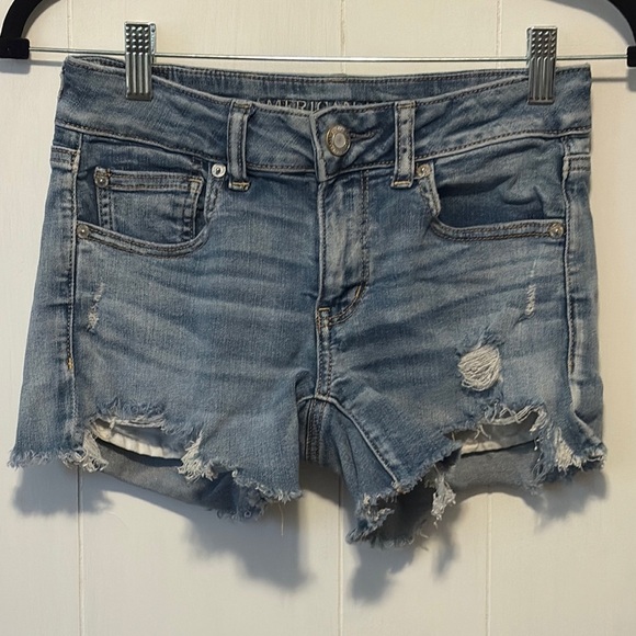 American Eagle Outfitters Blue Jean Shorty Shorts Distressed Style - Picture 1 of 6